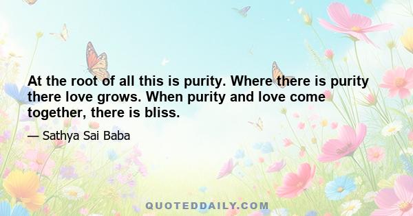 At the root of all this is purity. Where there is purity there love grows. When purity and love come together, there is bliss.