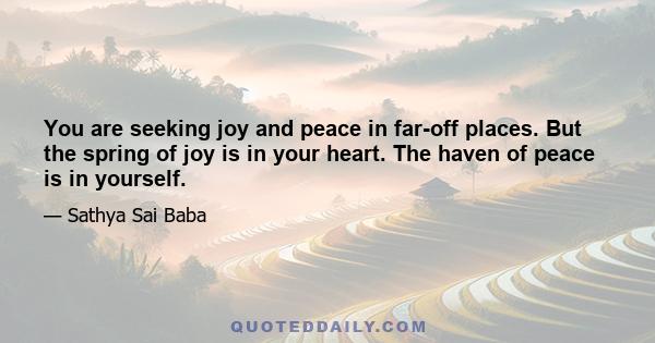 You are seeking joy and peace in far-off places. But the spring of joy is in your heart. The haven of peace is in yourself.