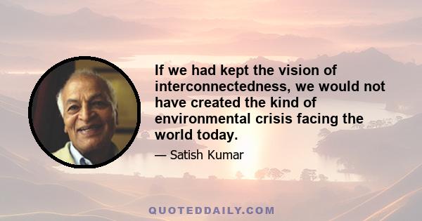 If we had kept the vision of interconnectedness, we would not have created the kind of environmental crisis facing the world today.