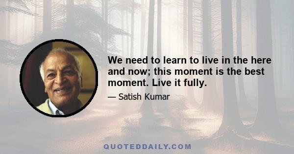 We need to learn to live in the here and now; this moment is the best moment. Live it fully.