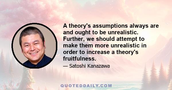 A theory's assumptions always are and ought to be unrealistic. Further, we should attempt to make them more unrealistic in order to increase a theory's fruitfulness.