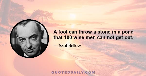 A fool can throw a stone in a pond that 100 wise men can not get out.