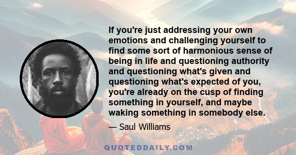 If you're just addressing your own emotions and challenging yourself to find some sort of harmonious sense of being in life and questioning authority and questioning what's given and questioning what's expected of you,