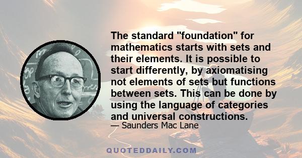 The standard foundation for mathematics starts with sets and their elements. It is possible to start differently, by axiomatising not elements of sets but functions between sets. This can be done by using the language