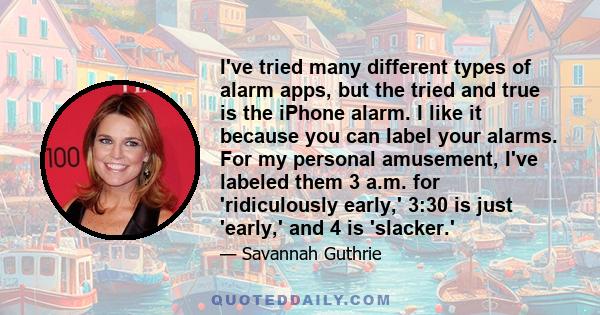 I've tried many different types of alarm apps, but the tried and true is the iPhone alarm. I like it because you can label your alarms. For my personal amusement, I've labeled them 3 a.m. for 'ridiculously early,' 3:30