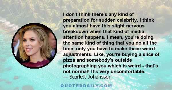 I don't think there's any kind of preparation for sudden celebrity. I think you almost have this slight nervous breakdown when that kind of media attention happens. I mean, you're doing the same kind of thing that you