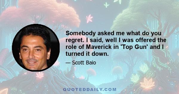 Somebody asked me what do you regret. I said, well I was offered the role of Maverick in 'Top Gun' and I turned it down.