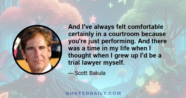 And I've always felt comfortable certainly in a courtroom because you're just performing. And there was a time in my life when I thought when I grew up I'd be a trial lawyer myself.