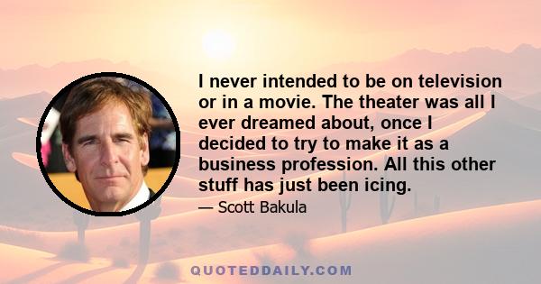 I never intended to be on television or in a movie. The theater was all I ever dreamed about, once I decided to try to make it as a business profession. All this other stuff has just been icing.