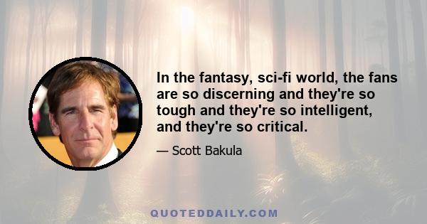 In the fantasy, sci-fi world, the fans are so discerning and they're so tough and they're so intelligent, and they're so critical.