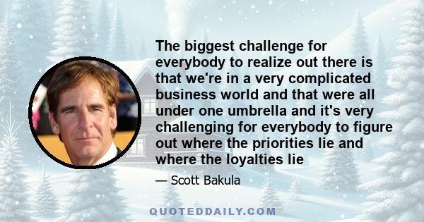 The biggest challenge for everybody to realize out there is that we're in a very complicated business world and that were all under one umbrella and it's very challenging for everybody to figure out where the priorities 