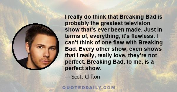 I really do think that Breaking Bad is probably the greatest television show that's ever been made. Just in terms of, everything, it's flawless. I can't think of one flaw with Breaking Bad. Every other show, even shows