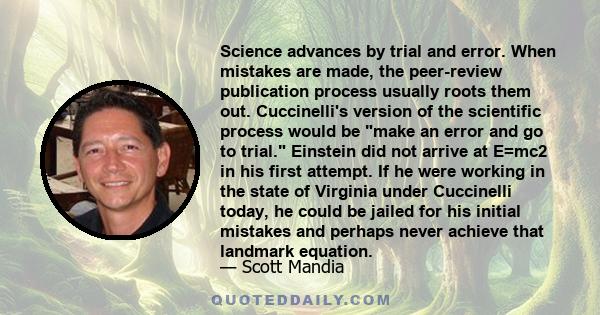 Science advances by trial and error. When mistakes are made, the peer-review publication process usually roots them out. Cuccinelli's version of the scientific process would be make an error and go to trial. Einstein