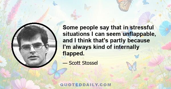 Some people say that in stressful situations I can seem unflappable, and I think that's partly because I'm always kind of internally flapped.