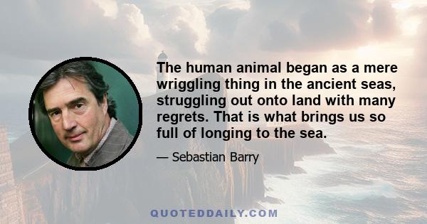 The human animal began as a mere wriggling thing in the ancient seas, struggling out onto land with many regrets. That is what brings us so full of longing to the sea.