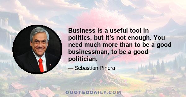 Business is a useful tool in politics, but it's not enough. You need much more than to be a good businessman, to be a good politician.