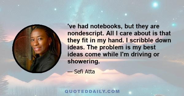 've had notebooks, but they are nondescript. All I care about is that they fit in my hand. I scribble down ideas. The problem is my best ideas come while I'm driving or showering.