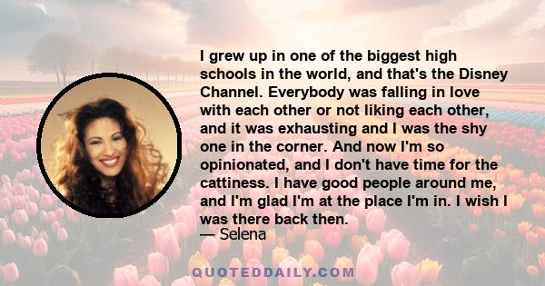 I grew up in one of the biggest high schools in the world, and that's the Disney Channel. Everybody was falling in love with each other or not liking each other, and it was exhausting and I was the shy one in the