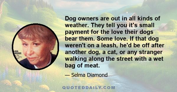 Dog owners are out in all kinds of weather. They tell you it's small payment for the love their dogs bear them. Some love. If that dog weren't on a leash, he'd be off after another dog, a cat, or any stranger walking