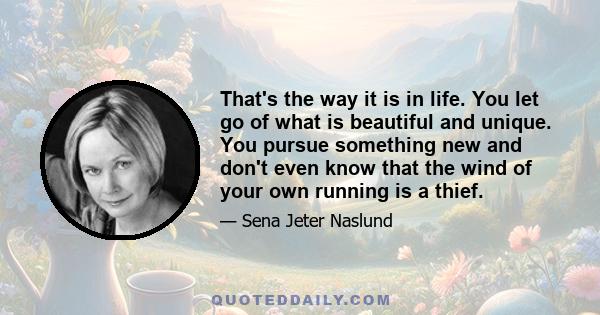 That's the way it is in life. You let go of what is beautiful and unique. You pursue something new and don't even know that the wind of your own running is a thief.