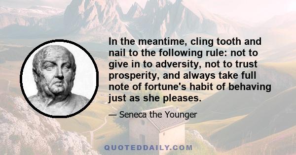 In the meantime, cling tooth and nail to the following rule: not to give in to adversity, not to trust prosperity, and always take full note of fortune's habit of behaving just as she pleases.