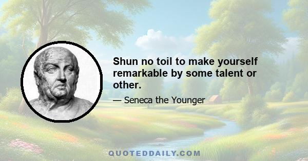 Shun no toil to make yourself remarkable by some talent or other.