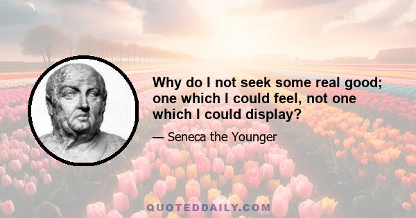 Why do I not seek some real good; one which I could feel, not one which I could display?