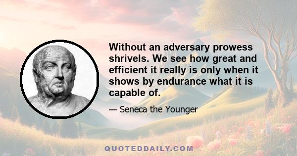 Without an adversary prowess shrivels. We see how great and efficient it really is only when it shows by endurance what it is capable of.