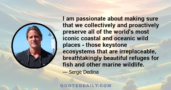 I am passionate about making sure that we collectively and proactively preserve all of the world's most iconic coastal and oceanic wild places - those keystone ecosystems that are irreplaceable, breathtakingly beautiful 