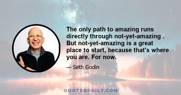 The only path to amazing runs directly through not-yet-amazing . But not-yet-amazing is a great place to start, because that's where you are. For now.