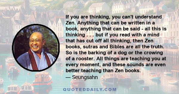 If you are thinking, you can't understand Zen. Anything that can be written in a book, anything that can be said - all this is thinking . . . but if you read with a mind that has cut off all thinking, then Zen books,