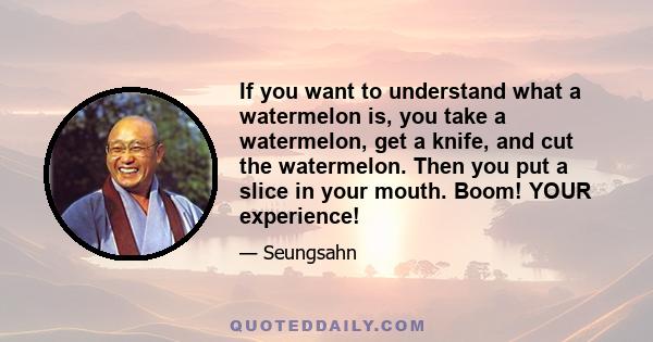 If you want to understand what a watermelon is, you take a watermelon, get a knife, and cut the watermelon. Then you put a slice in your mouth. Boom! YOUR experience!