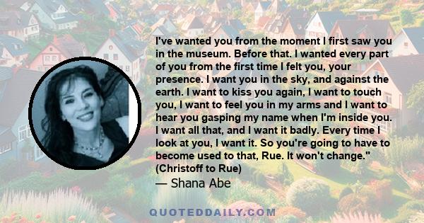 I've wanted you from the moment I first saw you in the museum. Before that. I wanted every part of you from the first time I felt you, your presence. I want you in the sky, and against the earth. I want to kiss you