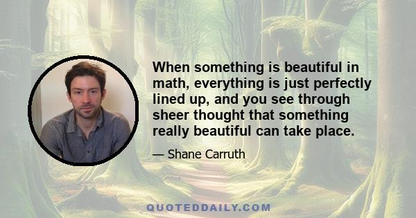 When something is beautiful in math, everything is just perfectly lined up, and you see through sheer thought that something really beautiful can take place.