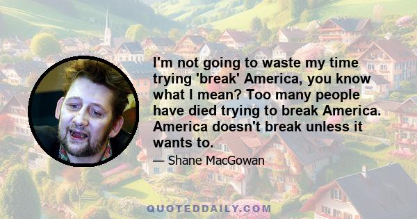 I'm not going to waste my time trying 'break' America, you know what I mean? Too many people have died trying to break America. America doesn't break unless it wants to.