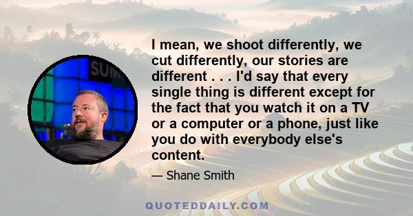 I mean, we shoot differently, we cut differently, our stories are different . . . I'd say that every single thing is different except for the fact that you watch it on a TV or a computer or a phone, just like you do