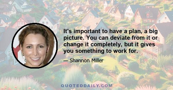 It's important to have a plan, a big picture. You can deviate from it or change it completely, but it gives you something to work for.