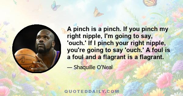 A pinch is a pinch. If you pinch my right nipple, I'm going to say, 'ouch.' If I pinch your right nipple, you're going to say 'ouch.' A foul is a foul and a flagrant is a flagrant.