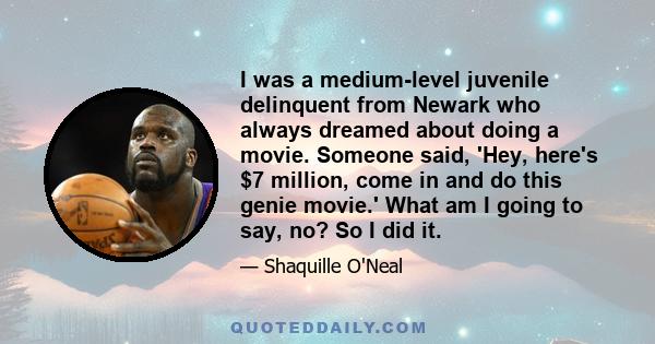 I was a medium-level juvenile delinquent from Newark who always dreamed about doing a movie. Someone said, 'Hey, here's $7 million, come in and do this genie movie.' What am I going to say, no? So I did it.