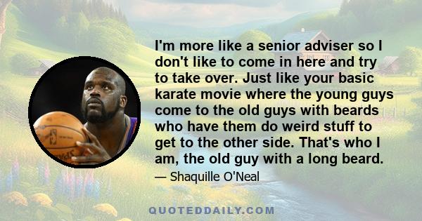 I'm more like a senior adviser so I don't like to come in here and try to take over. Just like your basic karate movie where the young guys come to the old guys with beards who have them do weird stuff to get to the