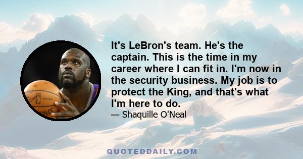 It's LeBron's team. He's the captain. This is the time in my career where I can fit in. I'm now in the security business. My job is to protect the King, and that's what I'm here to do.