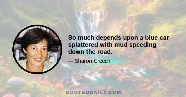 So much depends upon a blue car splattered with mud speeding down the road.