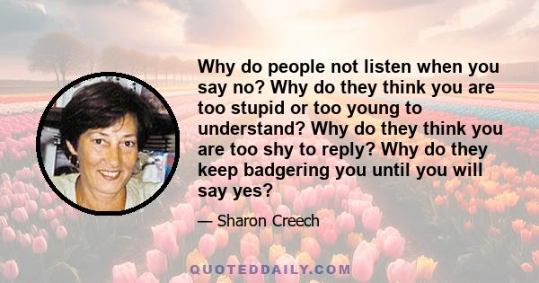 Why do people not listen when you say no? Why do they think you are too stupid or too young to understand? Why do they think you are too shy to reply? Why do they keep badgering you until you will say yes?