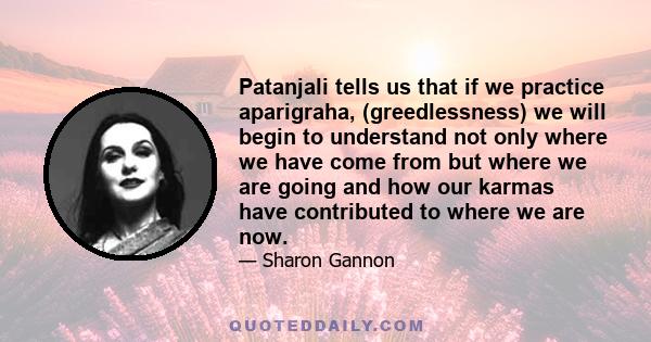 Patanjali tells us that if we practice aparigraha, (greedlessness) we will begin to understand not only where we have come from but where we are going and how our karmas have contributed to where we are now.