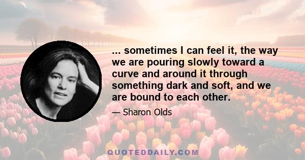 ... sometimes I can feel it, the way we are pouring slowly toward a curve and around it through something dark and soft, and we are bound to each other.