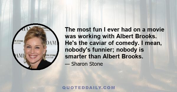 The most fun I ever had on a movie was working with Albert Brooks. He's the caviar of comedy. I mean, nobody's funnier; nobody is smarter than Albert Brooks.