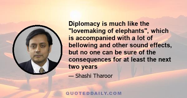 Diplomacy is much like the lovemaking of elephants, which is accompanied with a lot of bellowing and other sound effects, but no one can be sure of the consequences for at least the next two years