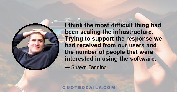 I think the most difficult thing had been scaling the infrastructure. Trying to support the response we had received from our users and the number of people that were interested in using the software.