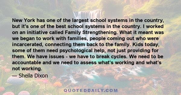 New York has one of the largest school systems in the country, but it's one of the best school systems in the country. I worked on an initiative called Family Strengthening. What it meant was we began to work with