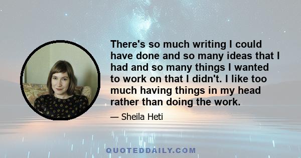 There's so much writing I could have done and so many ideas that I had and so many things I wanted to work on that I didn't. I like too much having things in my head rather than doing the work.